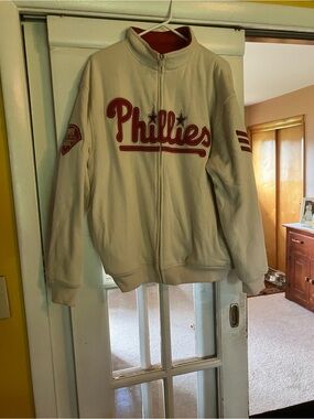 Stitches Cream Jacket with Red Phillies Script